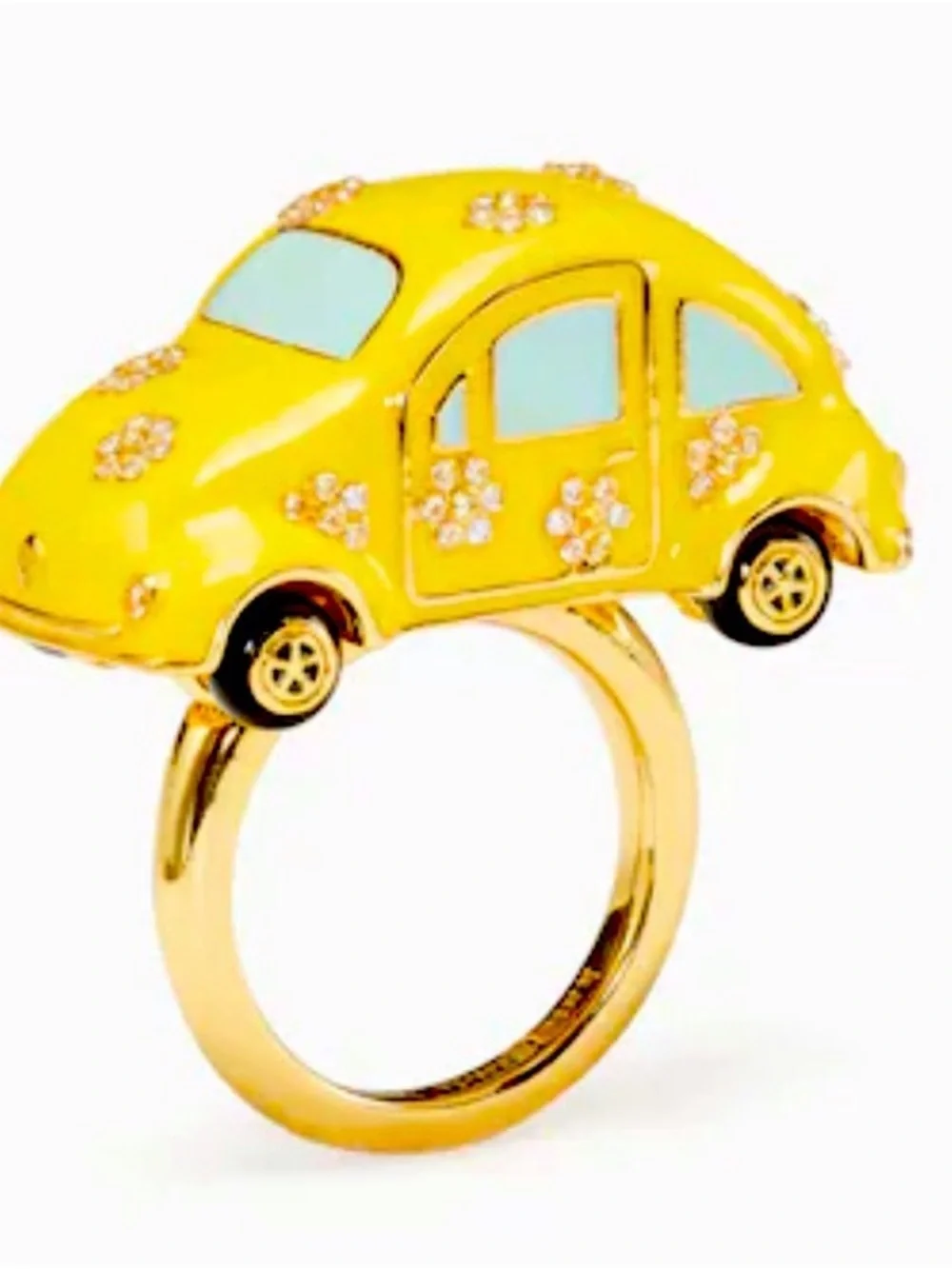 Kate Spade Off We Go Beetle Bug Yellow Car Ring Size 8 NWT